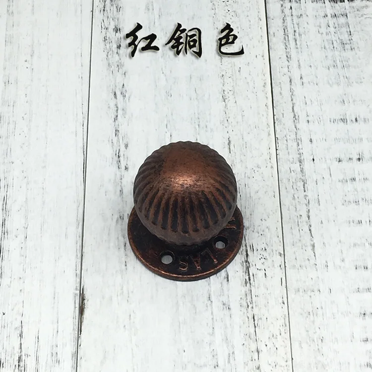 Door Handles Round Ball Vintage Iron Wooden Entry Gate Garden Barn Face Mount Antique Brass Red Copper Matte Black
