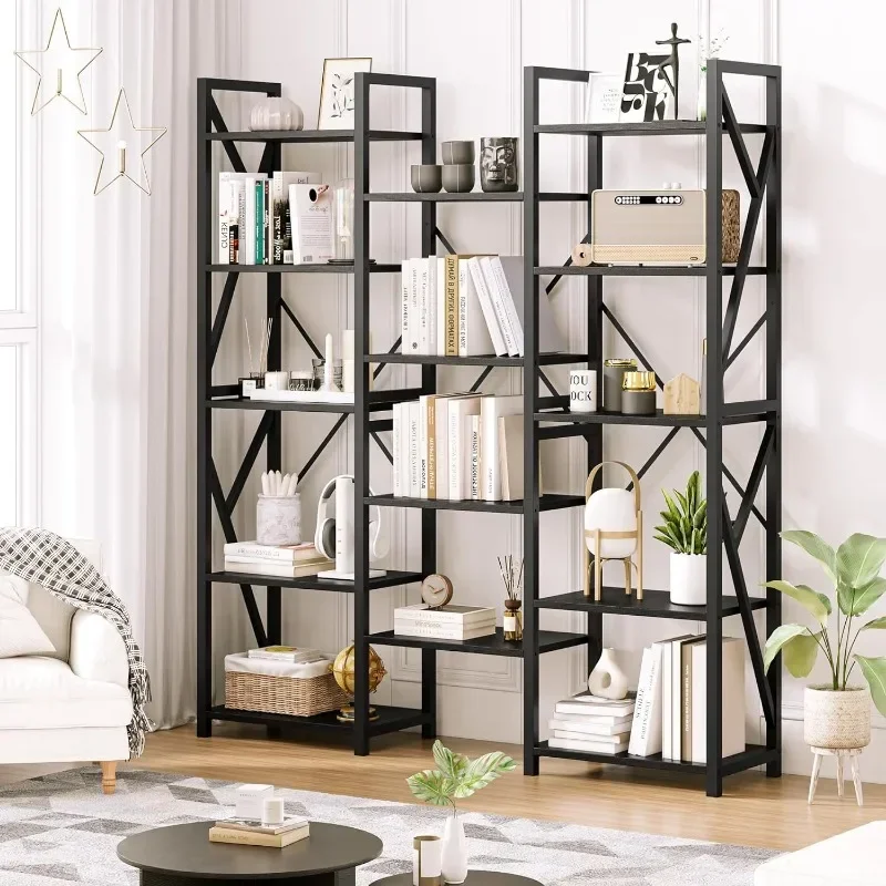 

IDEALHOUSE Triple Wide 5 Tier Book Shelf Tall Bookshelf with Open Display Shelves Industrial Large Bookshelves and Bookcases