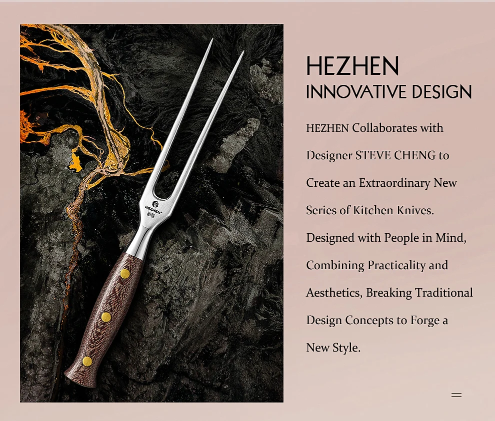 Description Picture 4 of itemHEZHEN 430 Stainless Steel Carving Fork Micarta Handle Barbecue Fork BBQ Tools Two-toothed Fork Exquisite Handmade Box Packaging