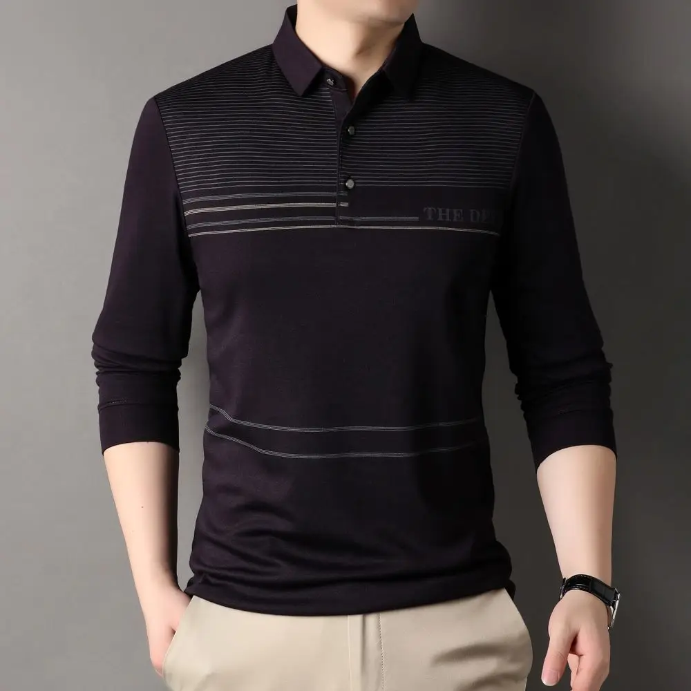 

COODRONY Trendy Design Striped Polo-Shirt Business Casual Long Sleeved T-shirt Men's Autumn Winter Warm Top Boyfriend Gift W5873