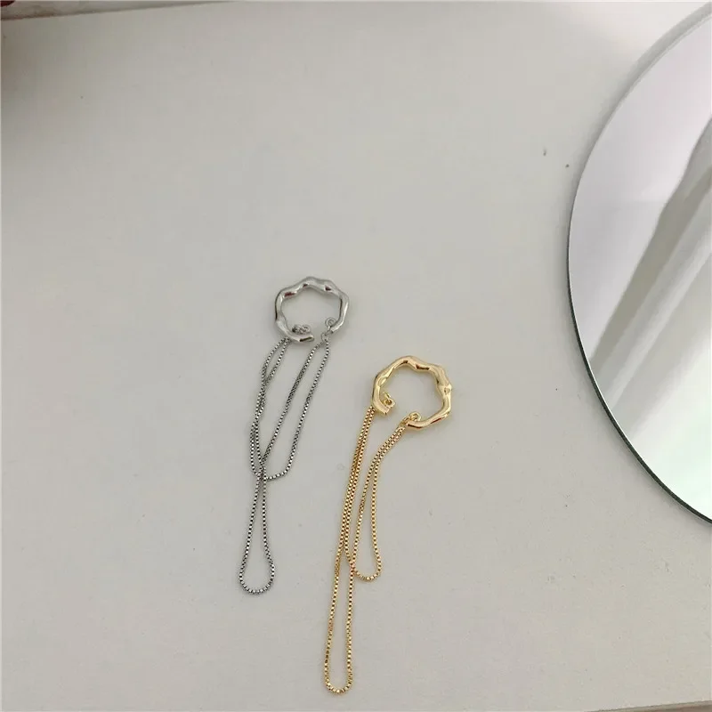 Goth Gold Silver Color Letter C Earcuff Tassel Chain Ear Cuff Fake Piercing Faux Earrings for Women Korean Fashion Clips Jewelry 4