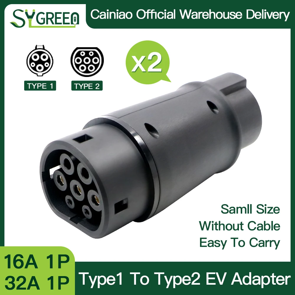 

Sygreen Electric Vehicle Charging 32A 7.68 KW Connector Type 1 To Type 2 Female EV Adaptor IP54 Converter