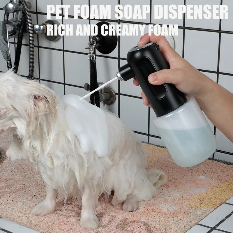 Electric Foam Shampoo Dispenser Soap Dispenser Soap Pump Soap Dispenser Head Wall Mounted Dispenser for Dog and Cat Bathing Bathroom Kitchen Sink and Toilet Cleaning USB-C Rechargeable