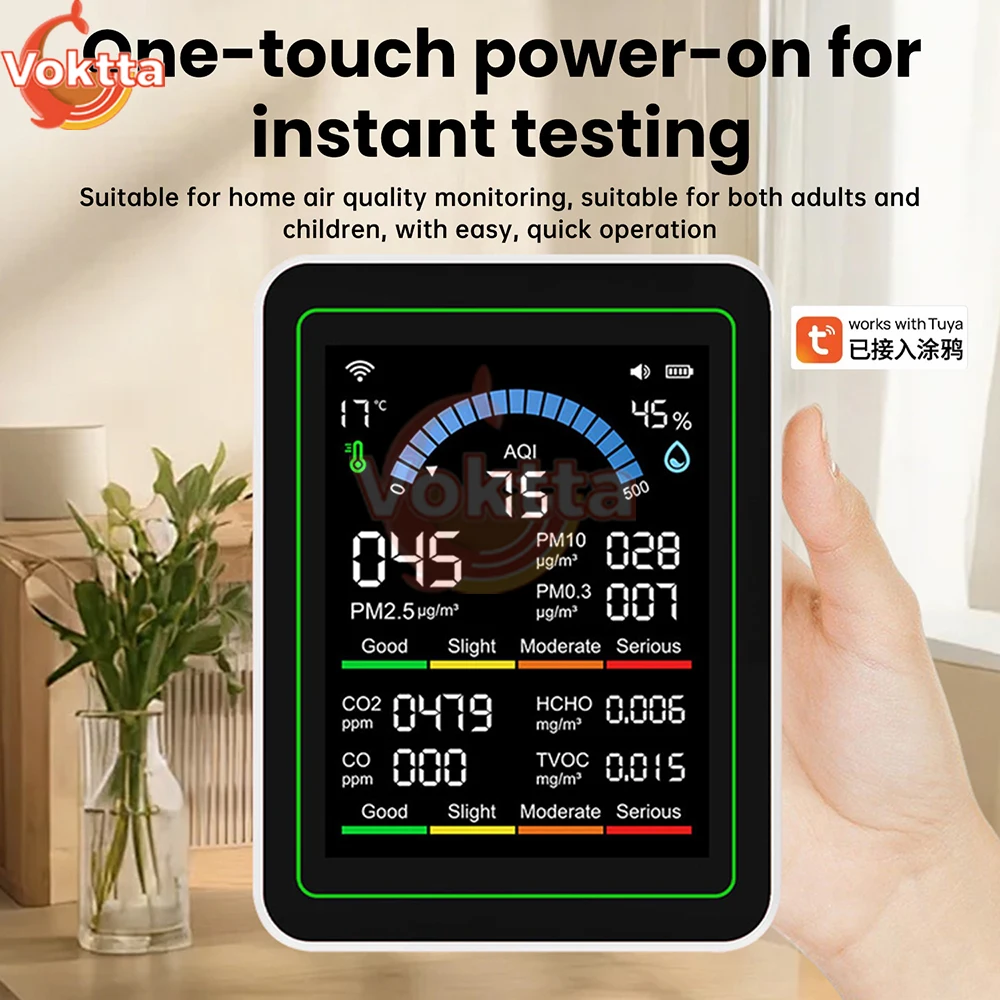 Tuya WiFi 10-in-1 Air Quality Detector CO2 Monitor PM0.3 PM1.0 PM2.5 PM10 Formaldehyde Detector Temperature and Humidity Meter