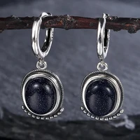 Boucles d'oreilles pendantes en argent œil de tigre, boucles d'oreilles ovales en pierres précieuses vintage à perles, bijoux de mode bohème pour femmes, vente chaude transfrontalière 2