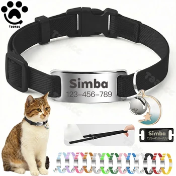 Customized Fashion Elastic Cat Collar Free Engraved Puppy Kitten Anti-lost Pet ID Nameplate Necklace With Bell & Moon Ornament 1