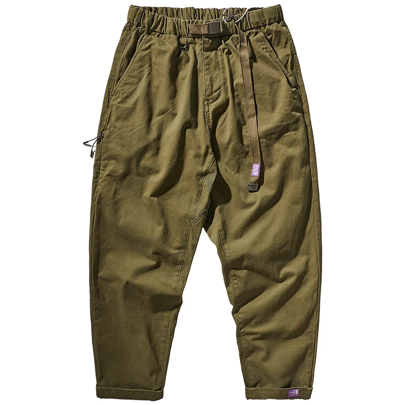 Four Seasons Japanese Retro Tapered Casual Pants Men's Fashion 100% Cotton Washed Loose Straight CityBoy American Cargo Trousers 5