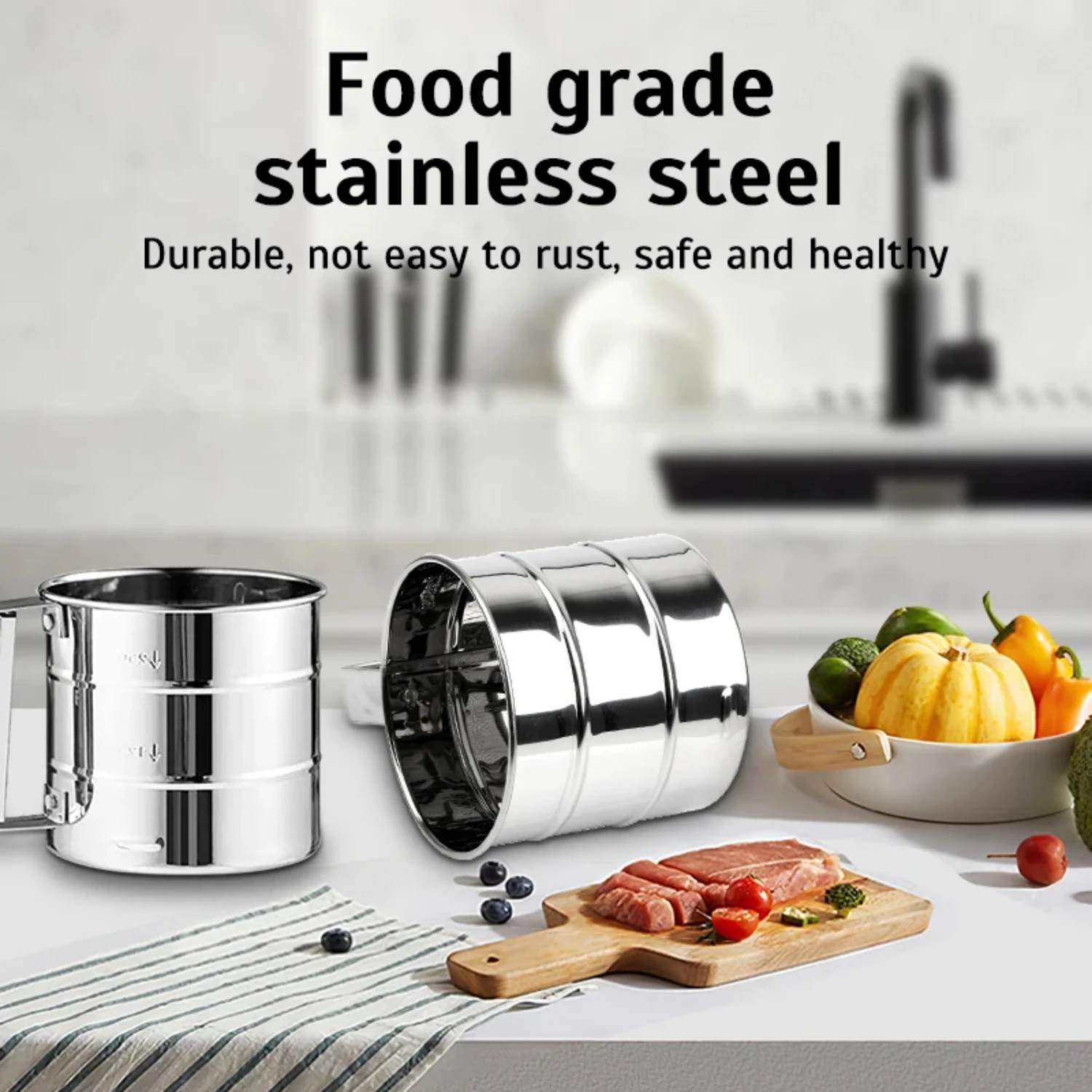 Stainless Steel Mesh Sifter Cup for Baking Kitchen Dining Pastry Tools Fine Powder Flour Shaker Icing Sugar Sieve Cup-Essen,flour sifter cup