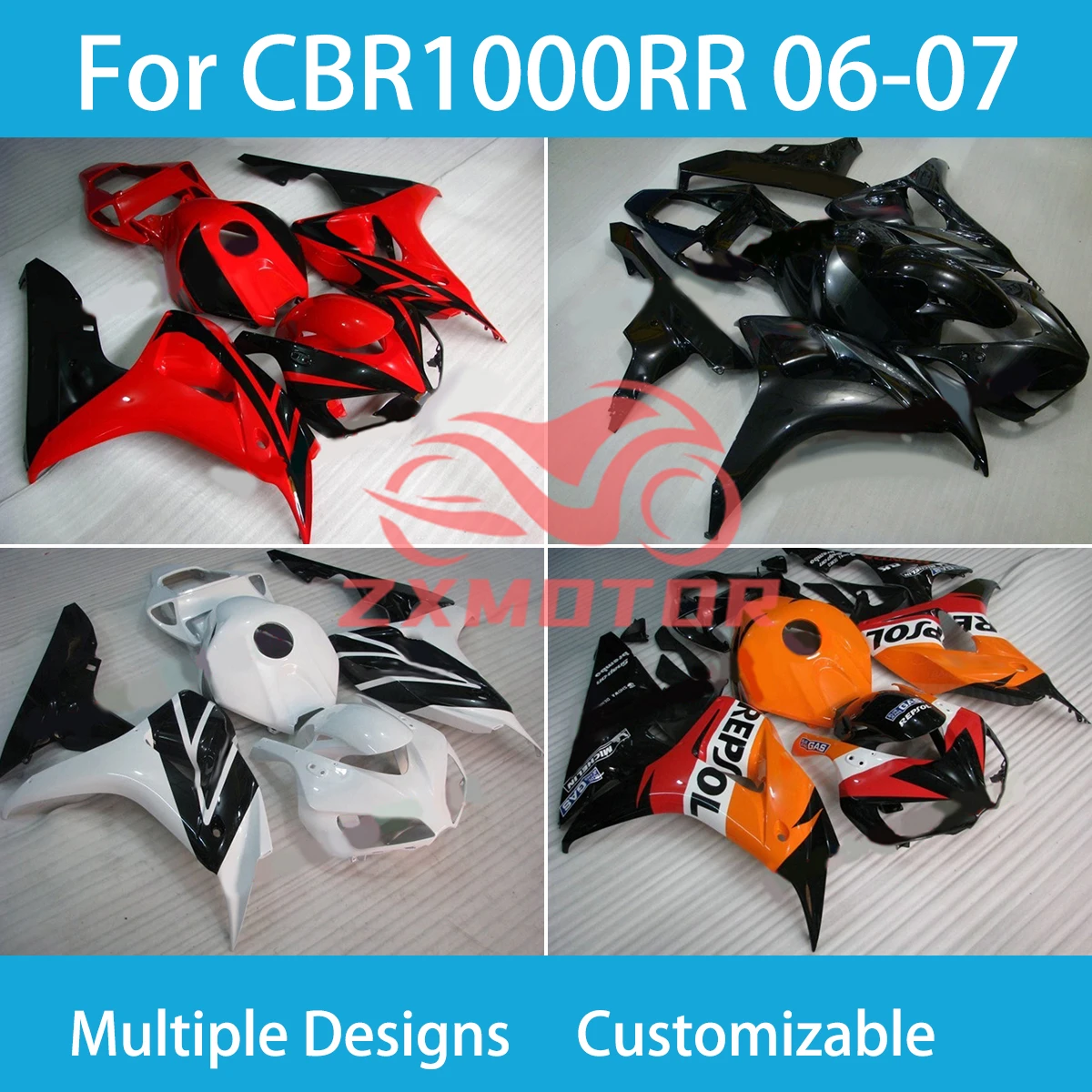 

Полные Обтекатели для Honda CBR 1000RR 06 07, бесплатное изготовление на заказ, 100% подходят для инъекций, формованный Обтекатель Kit CBR1000RR 2006 2007