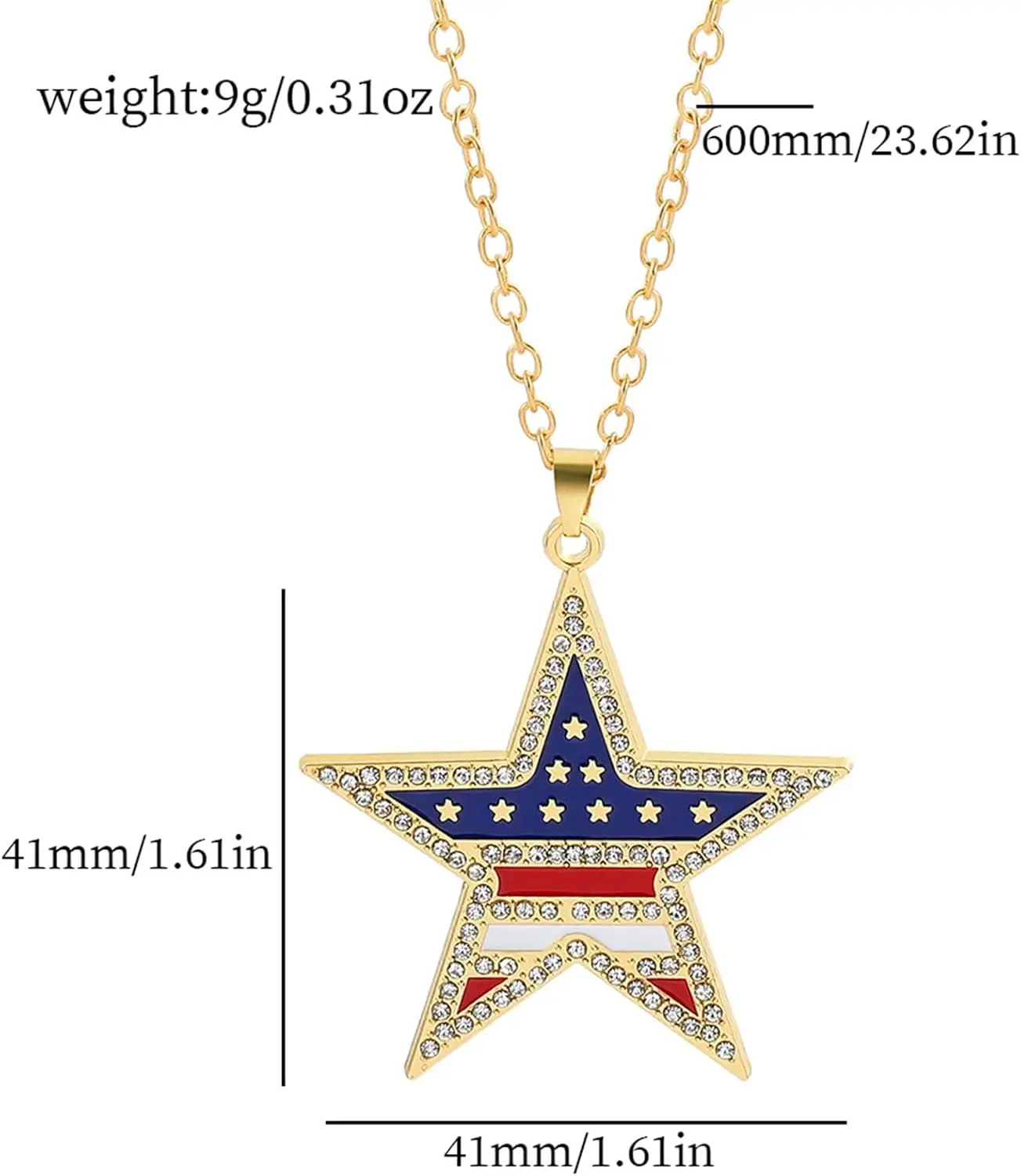 4th Of July Rhinestone USA Flag Necklace - Patriotic Red White Blue Jewelry, Heart & Wing Design - View #11