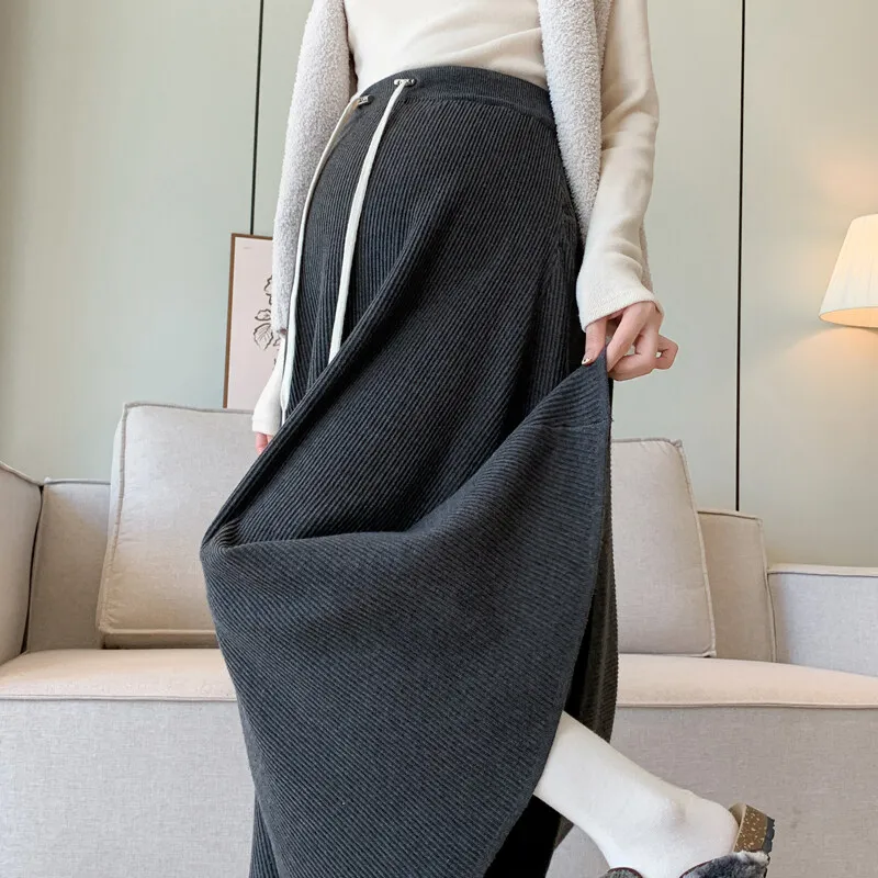 P71931# Pregnancy Skirt Skirts Women Comfy Slim Casual Knitted Mid-Long Maternity Skirt
