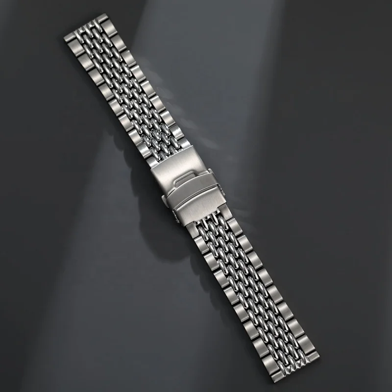 Beads Of Rice Two Tone Straight End Link Steel Watch Bracelet