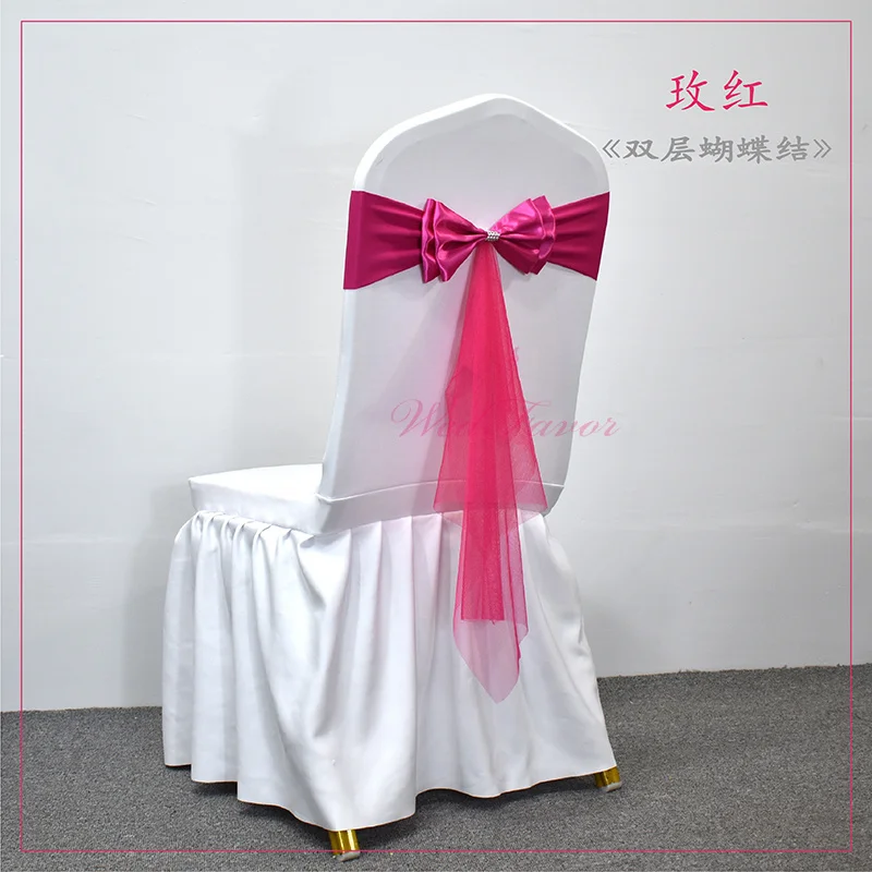 Description Picture 4 of item20pcs Free Tie Stretch Wedding Chair Sashes Elastic Ribbon Bow Tie Hotel Party Event Decoration Spandex Satin Chair Sash Knot
