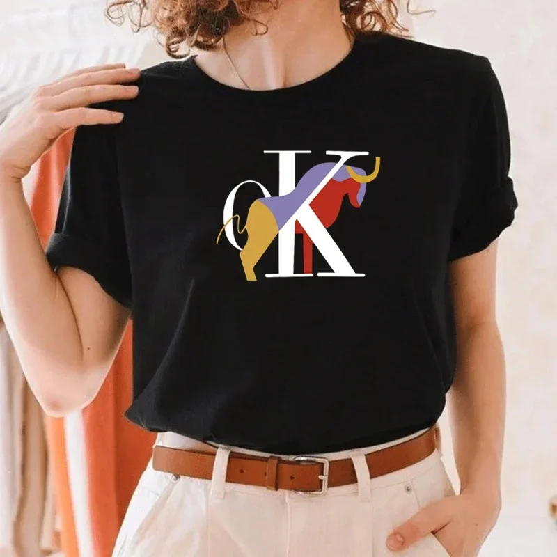 

Summer Womens T-Shirt Letter Print Women Clothing Classic Fashion Crewneck Short Sleeve Shirt Summer Casual Tops