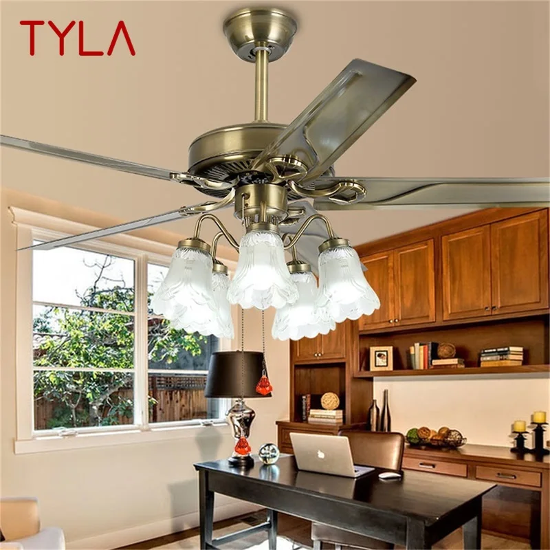 TYLA Classical Ceiling Fan Light Large 52 Inch Lamp With Remote Control Modern Simple LED For Home Living Room