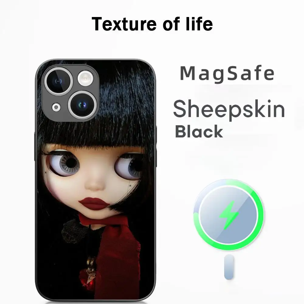 Blythe Cute Doll Fashion Pattern High-End Luxury Magsafe Sheepskin Phone Case