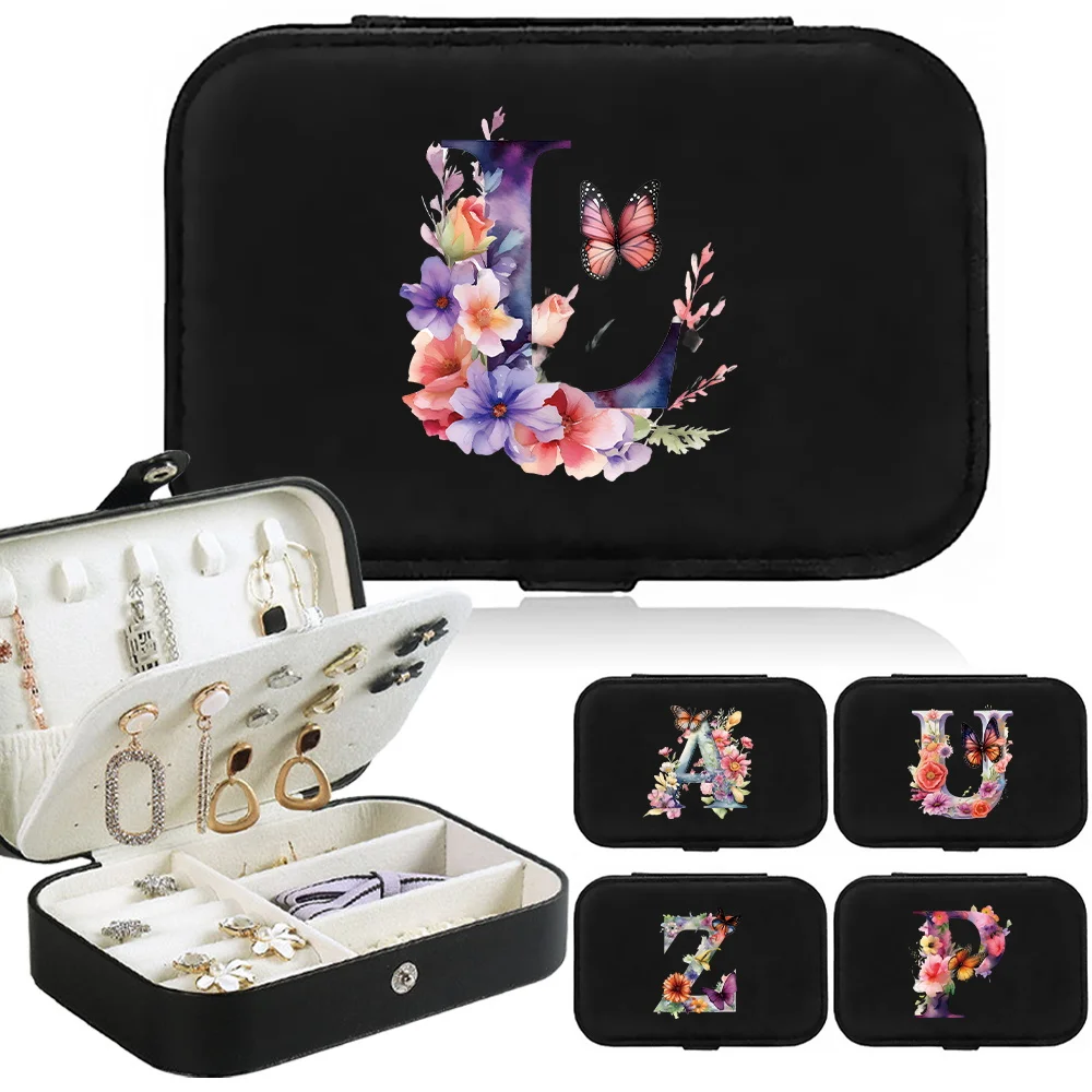 New Butterfly Letter Printing Pattern Portable Storage Necklace Earrings Earrings Rings Jewelry Small Tools Storage Jewelry Box 24pcs rectangle paper jewelry boxes set for necklaces rings earrings gift box bowknot pattern jewellery packaging container