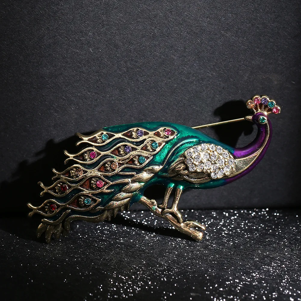 Brooches of Peacock Brooch for Women Rhinestone Peacock Bird