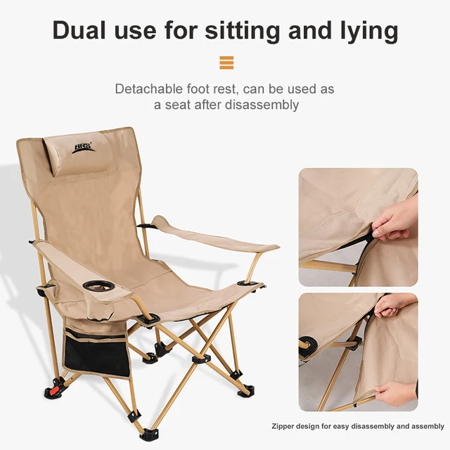 BRS 2-in-1 Reclining Camping Chair Lightweight Folding Camping Lounge Chair with Adjustable Backrest & Footrest for Beach 5