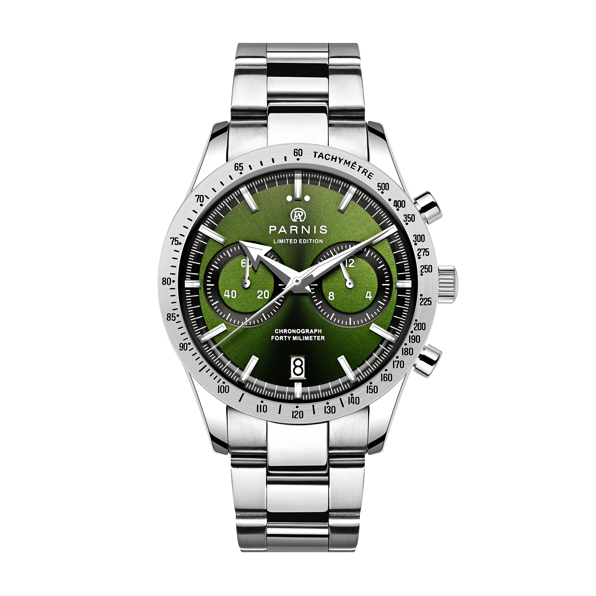 

New Fashion Parnis 40mm Green Dial Quartz Chronograph Mens Watch Calendar Luxury Men Waterproof Sports Watches reloj hombre 2024