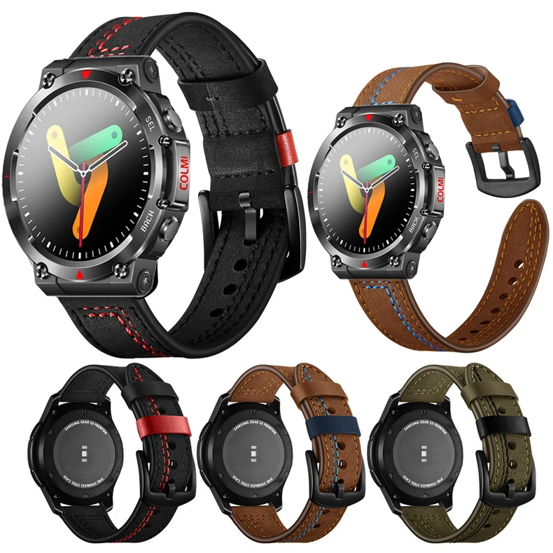 

Quick Release Leather Watchbands for COLMI V70 Casual Belt Smart Watch Strap Soft Bracelet Wrist Watch Band 22mm