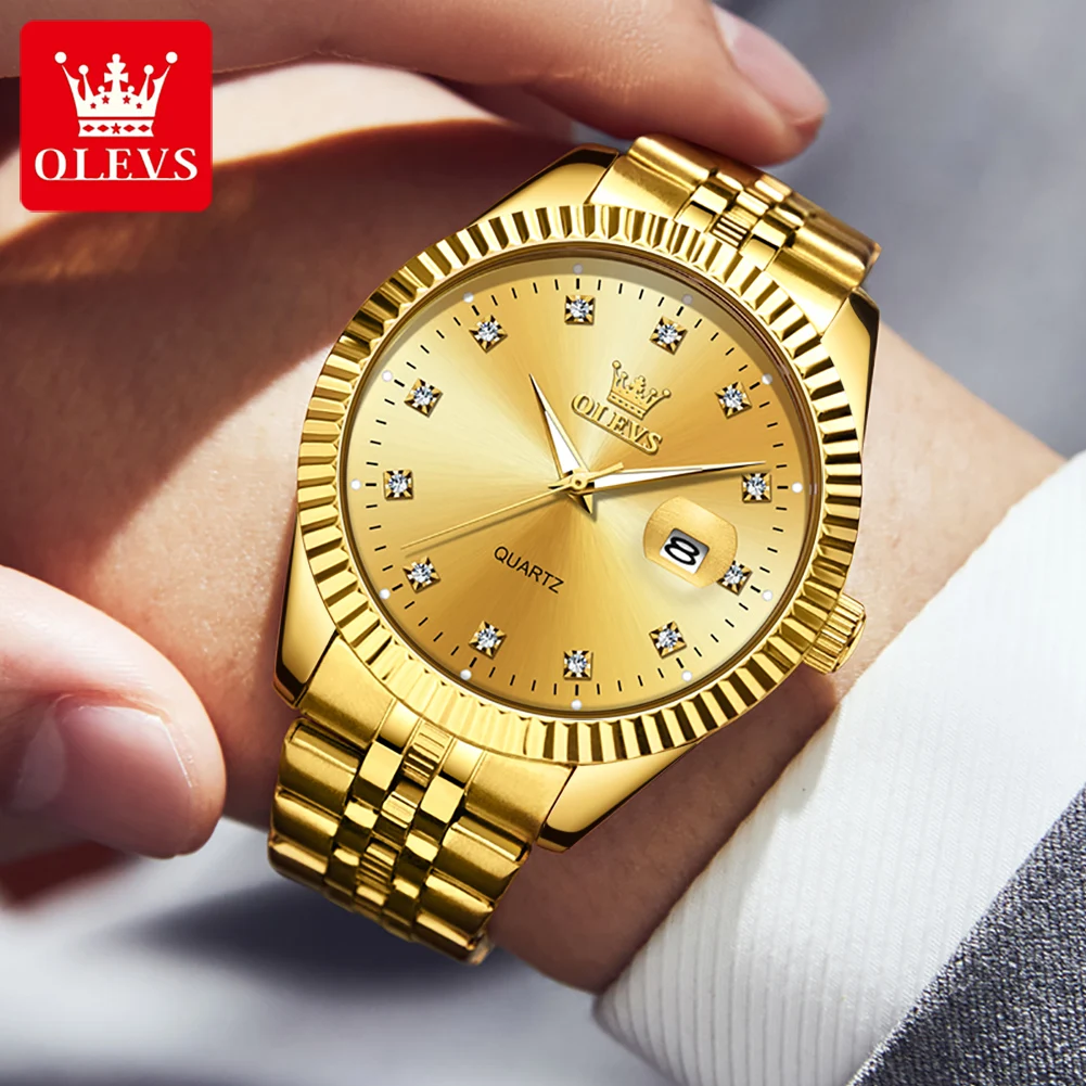 OLEVS Mens Watches Top Brand Luxury Stainless Steel Gold Quartz Watch for Men Waterproof Sports Wristwatch Relogio Masculino