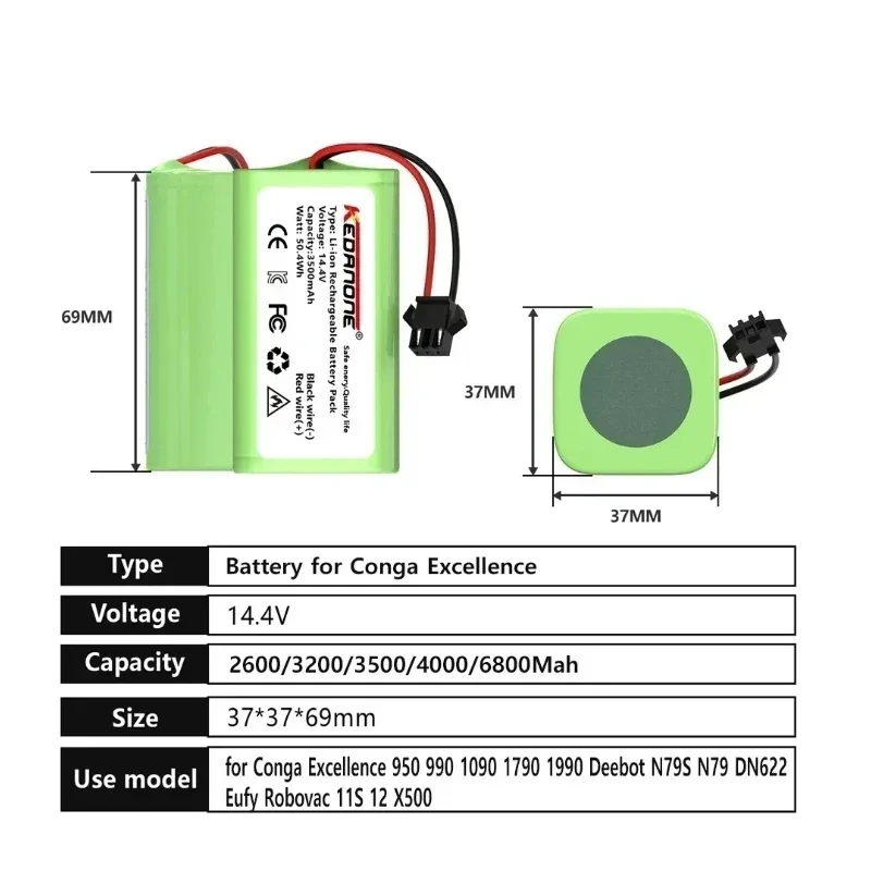 New 14.4V 2600mAh Li-ion Battery for Conga Excellence 950 990 1090 1790 1990 Deebot N79S N79 DN622 Eufy Robovac 11S 12 X500 6