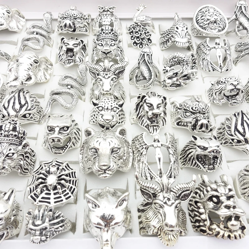 10/20/30/50/100pcs Mens Rings Animal Snake Skull Fashion Jewelry For Women Party Gift Gothic Punk Finger Accessories Wholesale 5