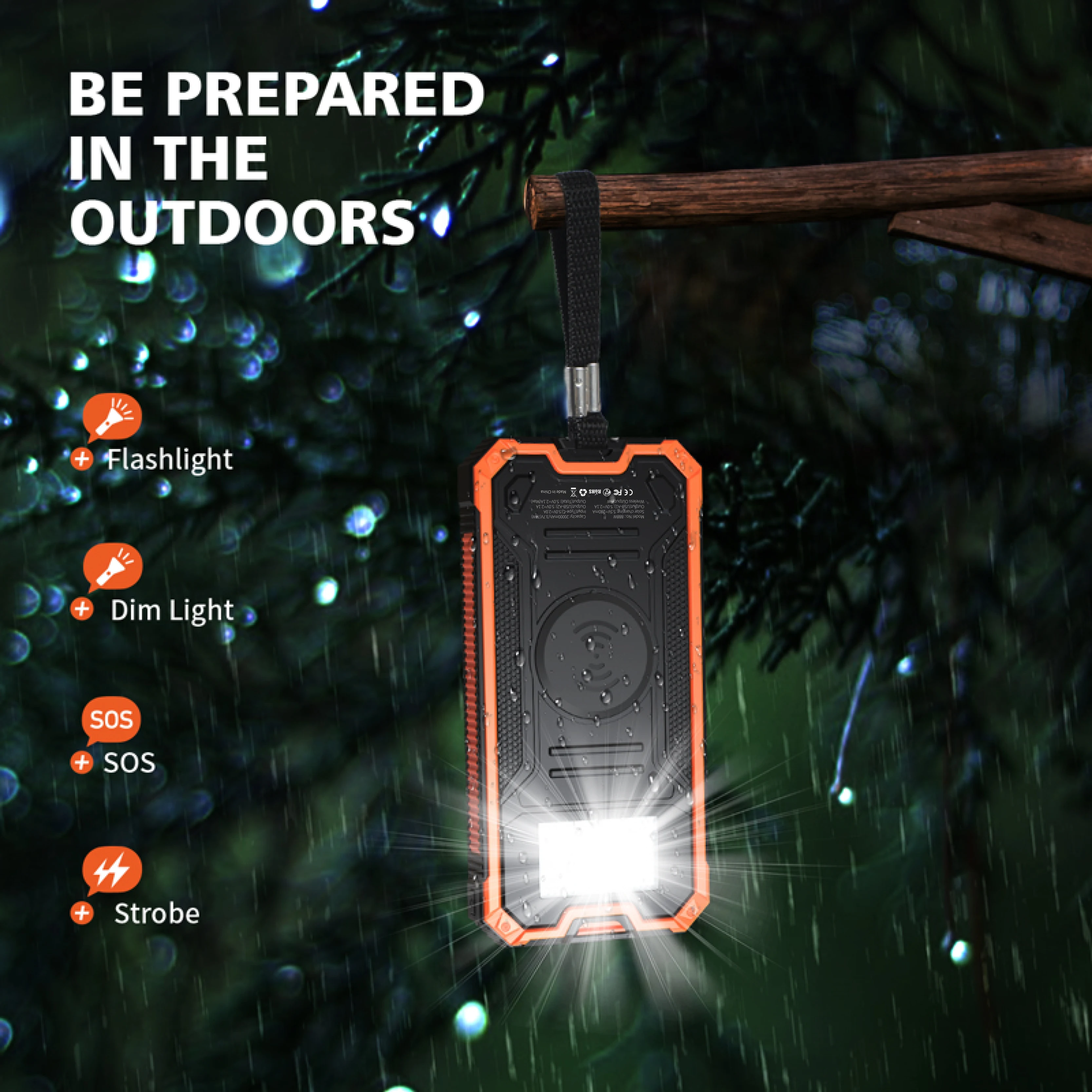 20000mAh Solar Power Bank with Wireless Charging, 2 USB & USB-C Ports, Waterproof & Bright LED Flashlight for Outdoor 6