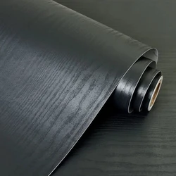 Adhesive Waterproof Wood Grain Wallpaper for Kitchen & Furniture Decor (Black)