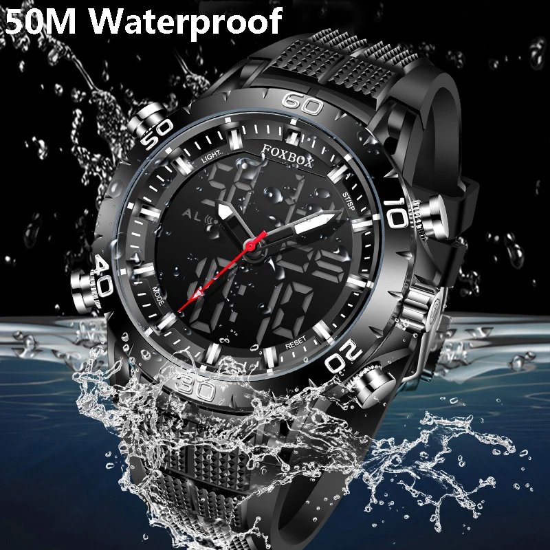 Sports Watch For Men Dual Display 50M Waterproof Quartz Watches Chronograph Digital Alarm Clock Military WristWatch_voghion.com