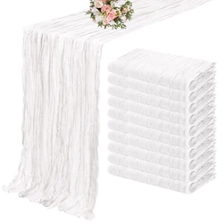 Elegant Sage Green Semi-Sheer Gauze Table Runner Set - Perfect for Weddings, Parties, and Festive Decor (White)