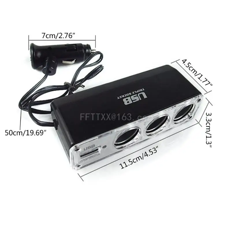 Universal Compact Auto Chargers Splitter Power Distribution Hub with USB Charging Port 3 Way Cigarettes Lighter Splitter images - 6
