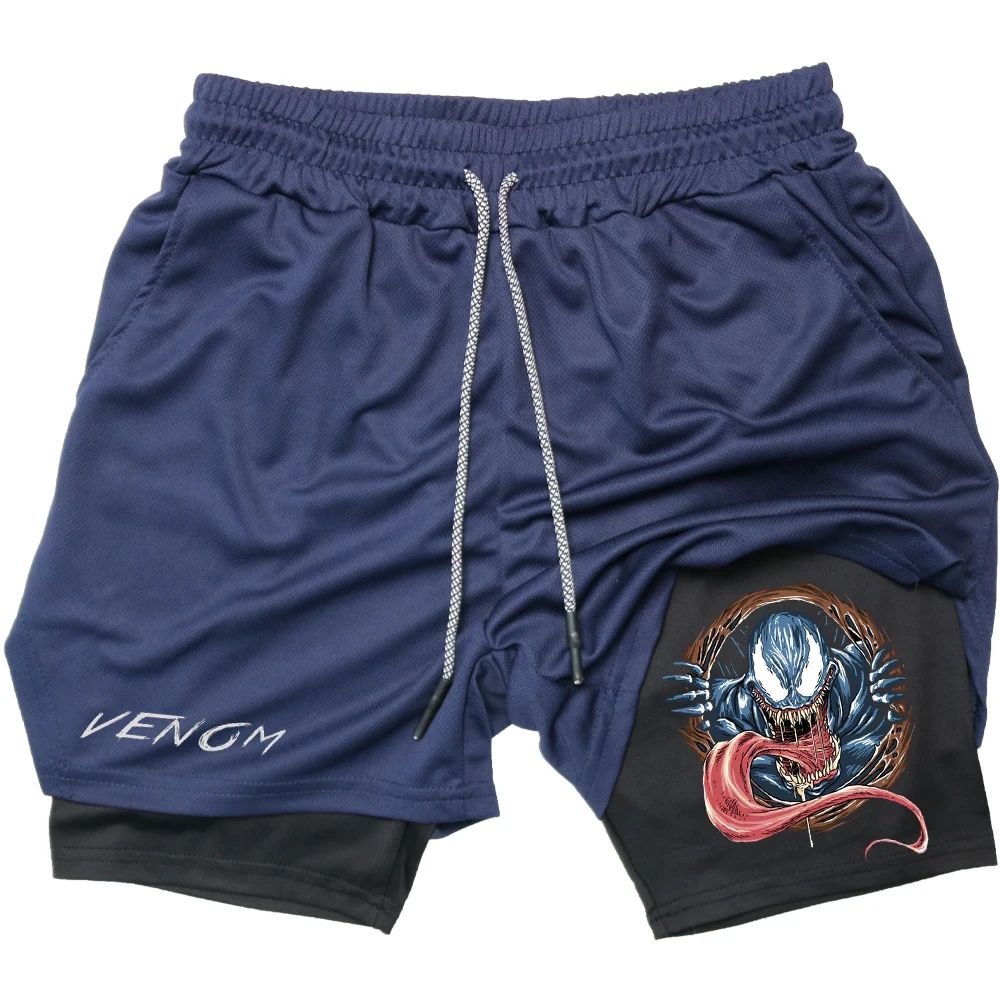 

Disney Marvel Venom Anime Gym Shorts Men Fitness 2 in 1 Performance Shorts Mesh Quick Dry Manga Athletics Short Pants Summer