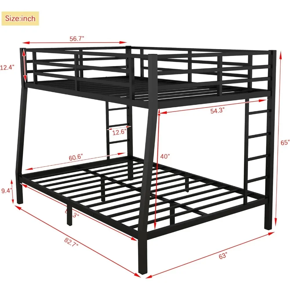 NEW-Bellemave Full XL Over Queen Bunk Bed for Adults, Full XL Over Queen Bunk Bed Frame with 2 Ladder and Full Length Guardrail,