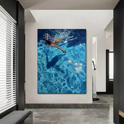 Serene Underwater Escape Wall Art - Dreamy Impressionist Print Evoking Calm and Weightlessness with Cool Blue Hues - 50x70cm No Frame (TR2631912 - 3)