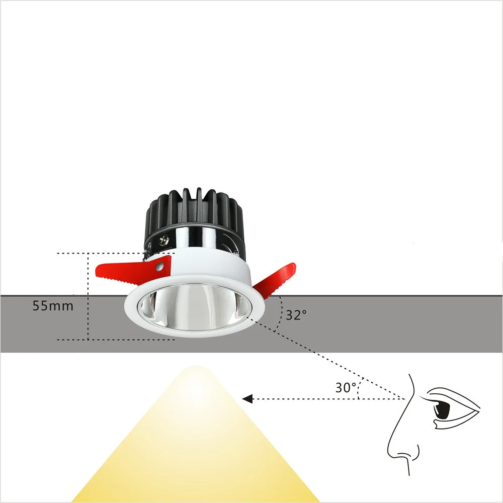 Dimmable SMD LED spotlight commercial household embedded all-aluminum deep cup narrow edge anti-glare downlight 9W 10W 12W15W18W down light