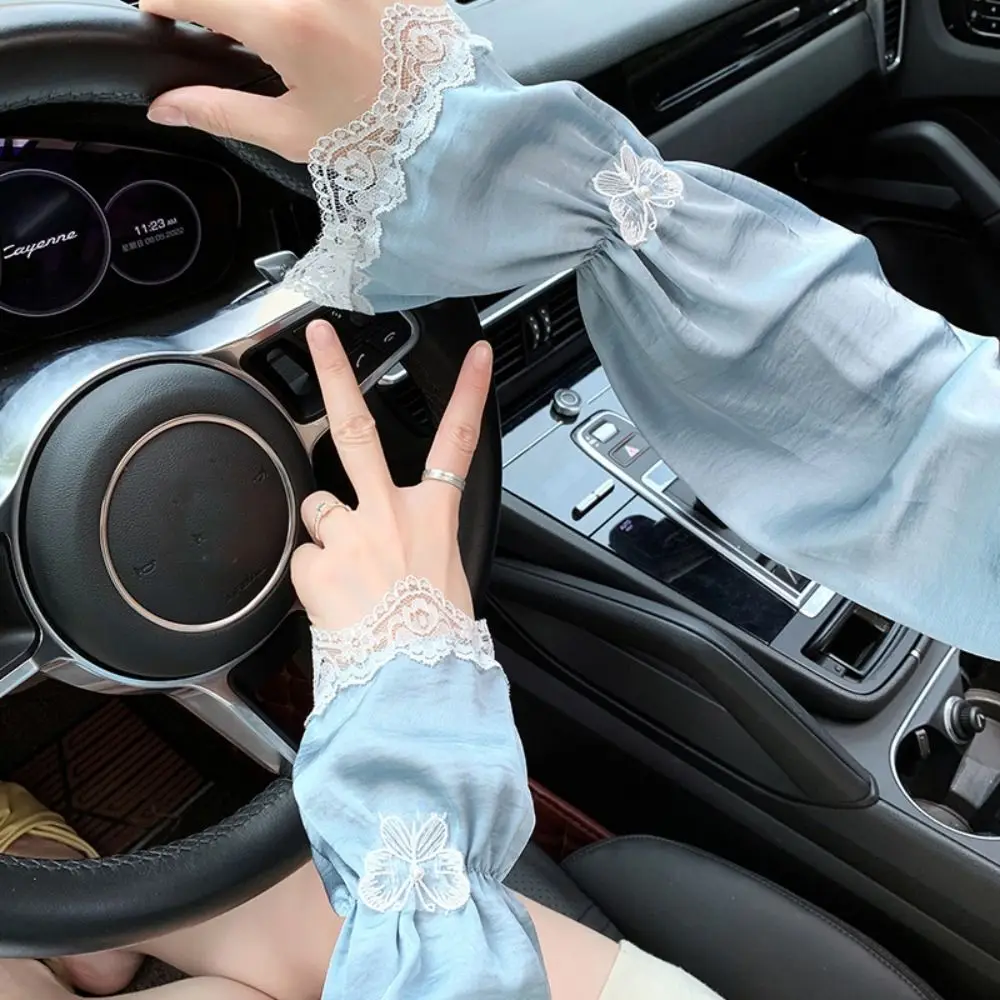 

UV Insulation Ice Silk Sleeves Elastic Butterfly Lace Sun Protection Cover Anti-UV Long-sleeved Glove Sunscreen Sleeve Outdoor