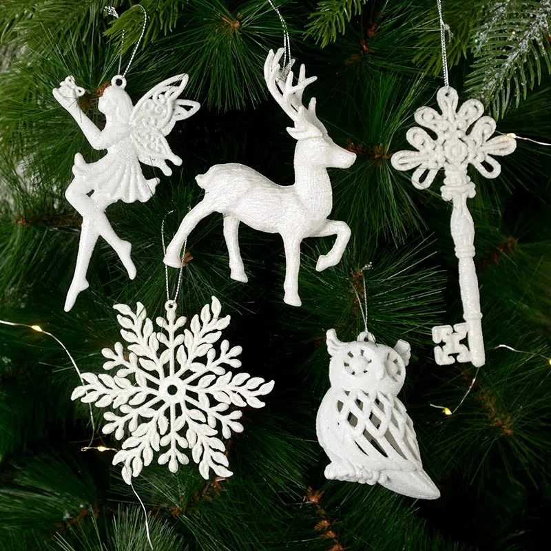 

3pcs Resin Christmas Tree Pendants Angel Snowflake Deer Hanging Ornaments 2023 Navidad Decorations For Home New Year 2024 Gifts