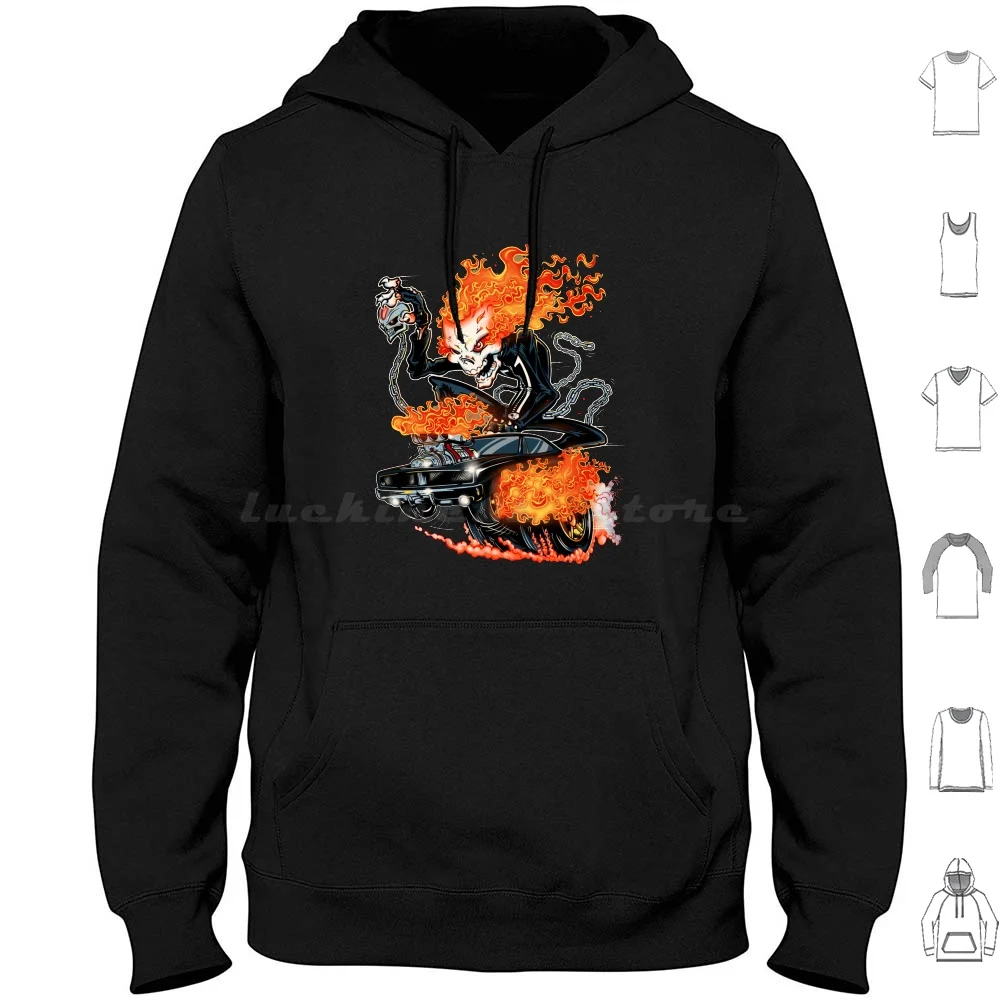 Felpe Con Cappuccio Ghost Fink Manica Lunga Hotrod Car Monster Ghost Rider Fire Skull