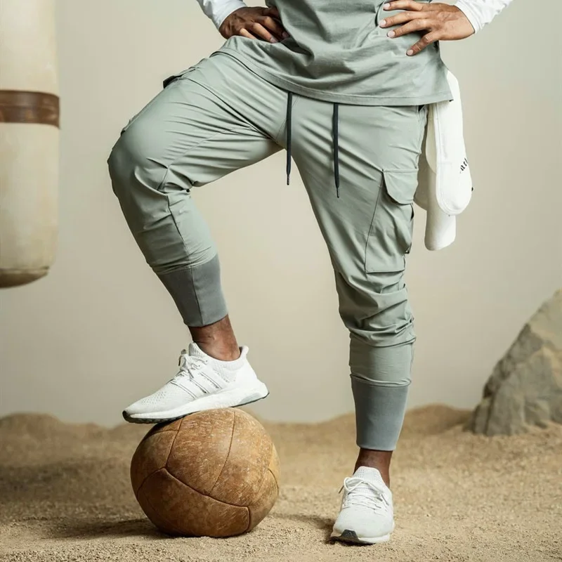 Men's Fitness Running Trousers High Elasticity Quick Dry Cuffed Workwear Long Pants Sports Active Wear Casual Comfortable