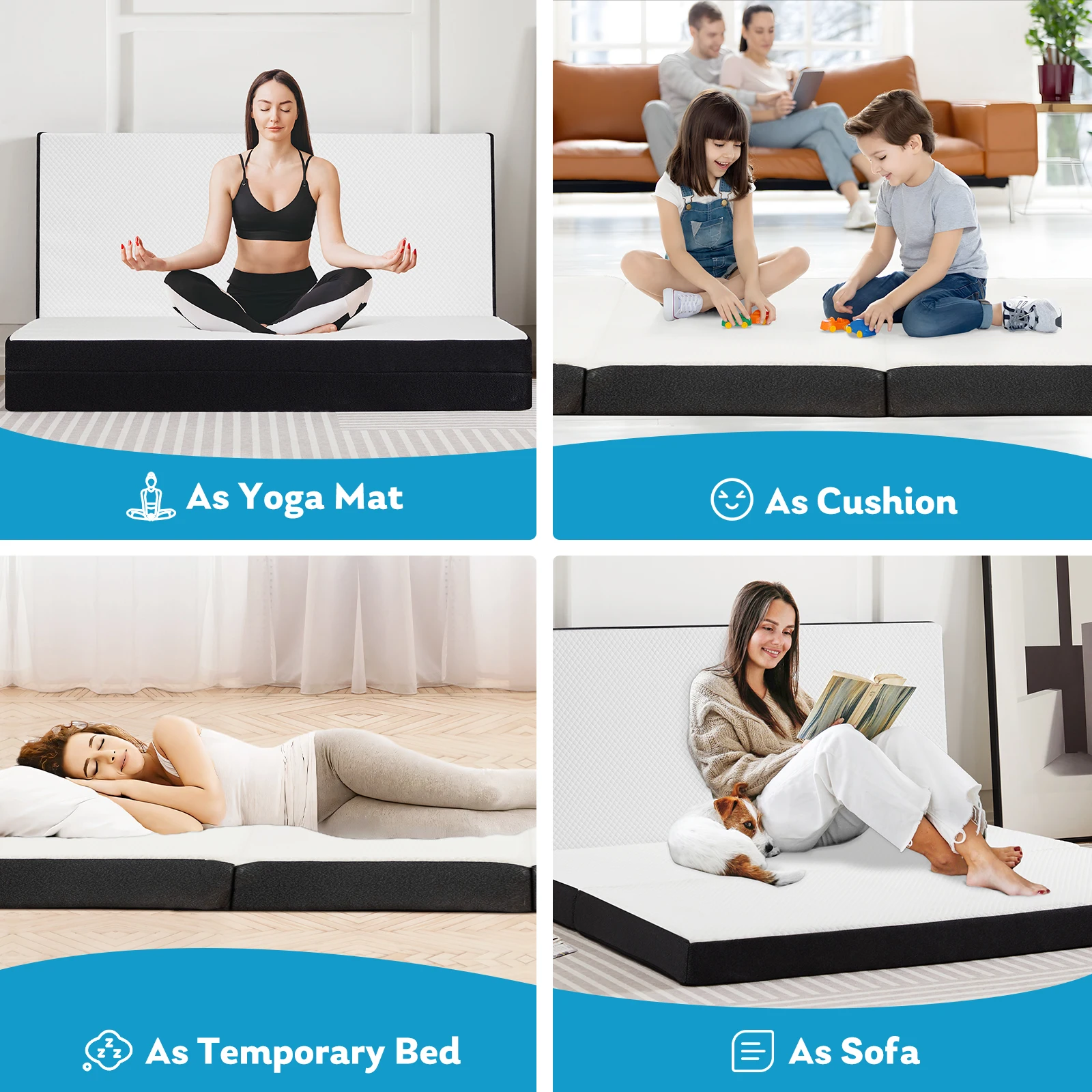 JHK Three Fold Portable Floor Bed,Certified By CertiPUR-US,Suitable For Travel,Camping,And Yoga,Soft Touch And Flexible Zipper 4