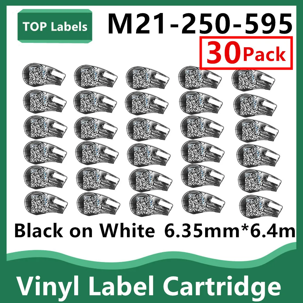 30PK 교체 M21-250-595 카트리지 흰색 6.35mm 사용 실내/실외 식별, 실험실/장비 라벨링