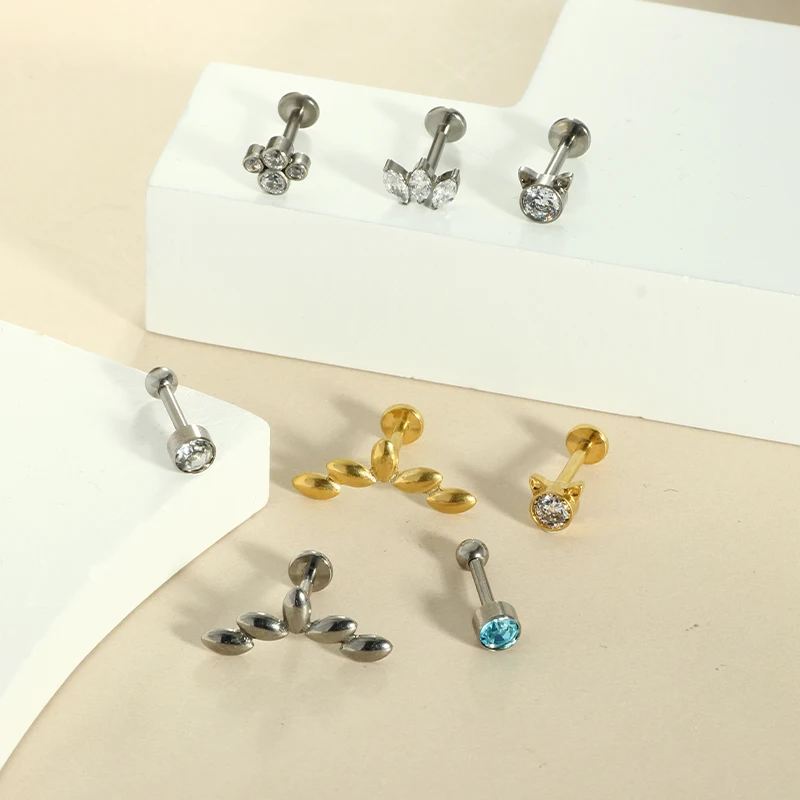 1PC G23 Titanium Flat Black Stud Earring Labret Piercing Tragus Lip Ring 8mm Internal Thread Helix Earring Lobe Cartilage Earar