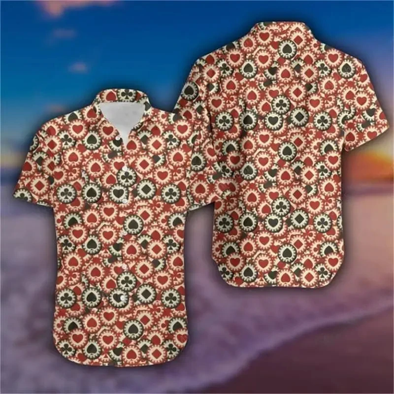 thumbnail image 1 of Camisas de playa con estampado 3D de dados de póquer de casino para hombre, blusas hawaianas de manga corta con solapa de nuevo diseño, blusas divertidas de verano para mujer, 1 of 5