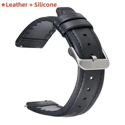 Premium Leather Silicone Strap - 22mm Replacement Bracelet Wristband for 22mm Universal (Style 1 Black)