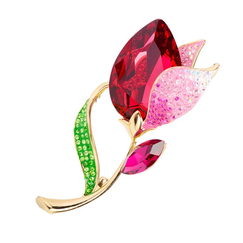 2023 Elegant Cubic Zirconia Tulip Brooches Fashion Atmospheric Crystal Flower Corsage Pinswoman Clothes Accessories Wholesale