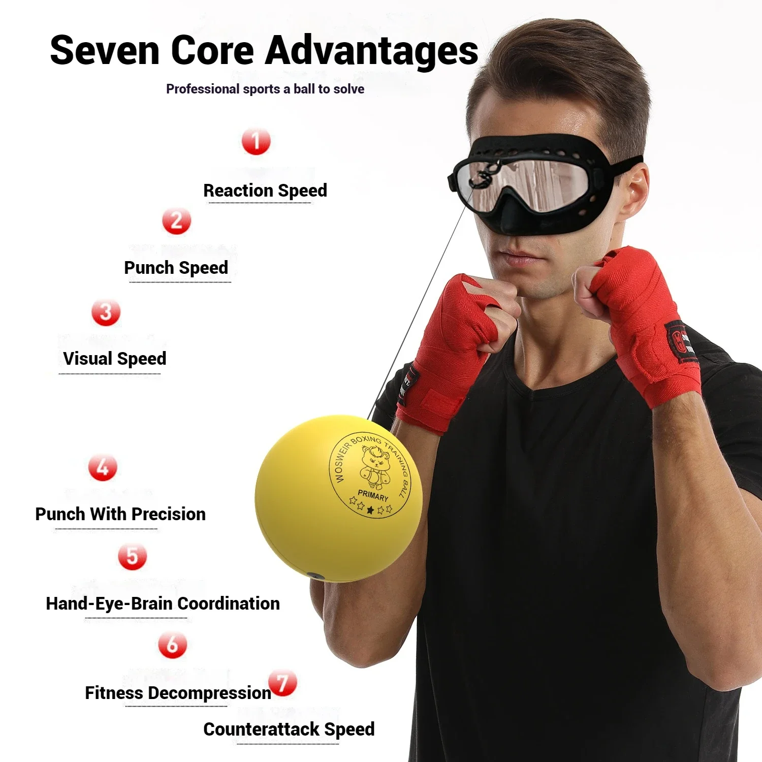 WOSWEIR-Head-Mounted Reaction Ball Sport Safety Sparring Equipment Protective Headgear for Total Care