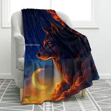 Cobertor de lobo lua escura impressão lance cobertor macio quente para crianças adultos viajando acampamento