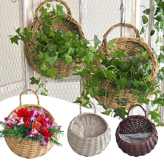 Falra Szerelt Rattan Kosár Kézzel Készített Fonott Virágcserép Lógó Szőtt Váza Kosarak Cachepot Kerti Erkély Otthoni Dekorációhoz